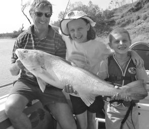 Ethan Sladden with his first black jew. The fish was caught while fishing with his sister Georgie and his pop Tom.